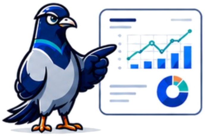 PostPronto mascot with multi-channel campaign dashboard