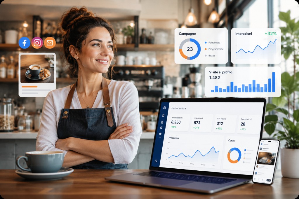 Hero — attività locale con dashboard marketing